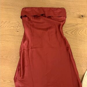 Altar'd State Strapless Satin Dress in Deep Red